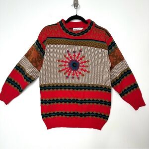 Vintage Retro Kitschy Fair Isle Geometric Sweater 3D Embroidered Maximalist Boho